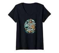 Mujer Saltwater Runs In My Veins Anchor Ocean Nautical Design Camiseta Cuello V