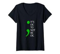 Mujer Salud Mental Punto y Coma Está Bien no Estar Bien Arte del corazón Camiseta Cuello V