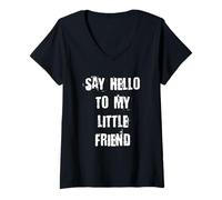 Mujer Saluda a mi pequeño Amigo Camiseta Cuello V