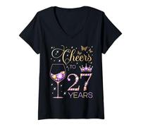 Mujer Saludos a 27 años Fiesta de cumpleaños 27 Mujeres 27 cumpleaños Camiseta Cuello V