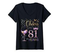 Mujer Saludos a 81 años Fiesta de cumpleaños 81 Mujeres 81st Bday Camiseta Cuello V