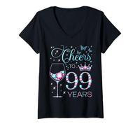Mujer Saludos a la Fiesta de 99 cumpleaños de 99 años, 99 y Feliz cumpleaños Camiseta Cuello V