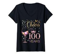 Mujer Saludos a Las Mujeres Que cumplen 100 años Camiseta Cuello V