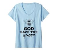 Mujer Salva a Las Abejas Día de la Tierra Dios Salve a Camiseta Cuello V