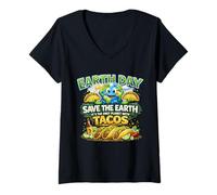 Mujer Salva el Planeta Solo la Tierra con Tacos Funny Earth Day Camiseta Cuello V