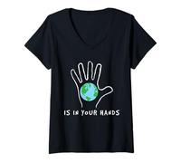 Mujer Salva la Tierra en nuestras manos Conservación Cambio climático Camiseta Cuello V