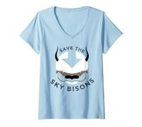 Mujer Salva los bisontes del Cielo con la Cabeza de Bison Camiseta Cuello V