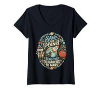 Mujer Salva Nuestro Planeta Envía oligarcas a Marte Funny Camiseta Cuello V