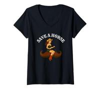 Mujer Salva un caballo, monta un bigote - Funny Western Cowgirl Pin-Up Camiseta Cuello V