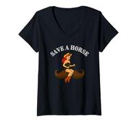 Mujer Salva un caballo, monta un bigote - Funny Western Cowgirl Pin-Up Camiseta Cuello V