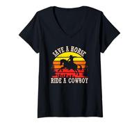Mujer Salva un caballo, monta un vaquero, divertida vaquera Camiseta Cuello V