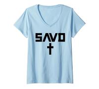Mujer Salvado Cruz Biblia Cristiano Creer Fe Jesús Savd Camiseta Cuello V