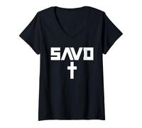 Mujer Salvado Cruz Biblia Cristiano Creer Fe Jesús Savd Camiseta Cuello V