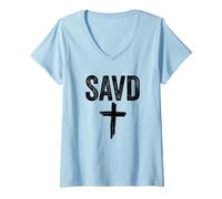 Mujer Salvado Cruz Biblia Cristiano Creer Fe Jesús Savd Camiseta Cuello V