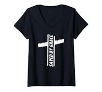 Mujer Salvado por Gracia Escritura Biblia Religiosa Cristo Cristiano Camiseta Cuello V