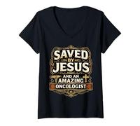 Mujer Salvado por Jesús Y Un Increíble Oncólogo Doctor Cristo Señor Camiseta Cuello V
