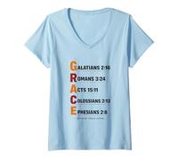 Mujer Salvado por la Gracia Solo Fe Estética Elegante Gracia Cristiana Camiseta Cuello V