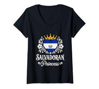 Mujer Salvadoran Princess Salvador Flag Proud Salvadoran Girl Camiseta Cuello V