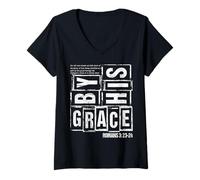 Mujer Salvados por Gracia Romanos 3 23 24 Verso bíblico Cristiano Fe Camiseta Cuello V