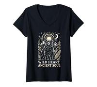 Mujer Salvaje Corazón Antiguo Alma Oso Naturaleza Arte Desierto Camiseta Cuello V
