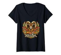 Mujer Salvaje de corazón. Rocky by Nature. Colorado Bighorn Ram Camiseta Cuello V