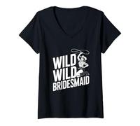 Mujer Salvaje Salvaje Dama De Honor Boda Vaquera Caballos Fiesta Camiseta Cuello V