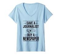 Mujer Salvar a un Periodista Compre un periódico Humor Camiseta Cuello V