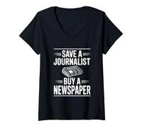Mujer Salvar a un Periodista Compre un periódico Humor Camiseta Cuello V