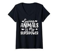 Mujer Salvar Animales es mi Superpoder Adopción de Mascotas Animal Rescue Camiseta Cuello V