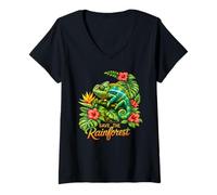 Mujer Salvar el Camaleón de la Selva Camiseta Cuello V