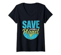 Mujer Salvar El Planeta Global Calentamiento Cambio Climático Camiseta Cuello V