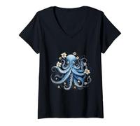 Mujer salvar Kraken pulpo azul calamar mar vivo salvar océano tierra día Camiseta Cuello V