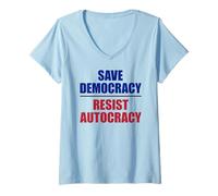 Mujer Salvar la Democracia resiste la autocracia - Anti Trump Camiseta Cuello V