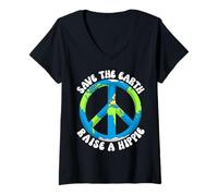 Mujer Salvar La Tierra Levanta Un Hippie Camiseta Cuello V