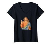 Mujer Salvator Mundi Cristo con Orbe Renacimiento Bendición Retrato Camiseta Cuello V