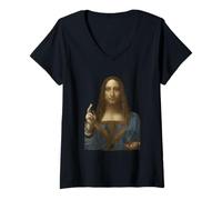 Mujer Salvator Mundi de Leonardo da Vinci (1500) Camiseta Cuello V