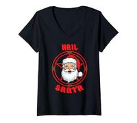 Mujer Salve a Santa, Papá Noel Pagano, Feliz Solsticio, Gótico, Divertido Camiseta Cuello V
