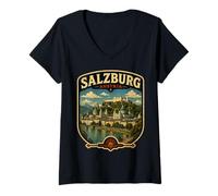 Mujer Salzburgo Austria Vacaciones a Salzburgo Viaje Familiar Camiseta Cuello V