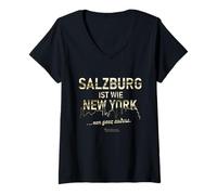 Mujer Salzburgo es como Nueva York... sólo Muy Diferente Salzburgo Camiseta Cuello V