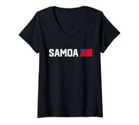 Mujer Samoa Bandera Nacional Retro Desgastado Gráfico Patriótico Camiseta Cuello V