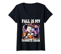 Mujer Samoyed Witch Dog Halloween and Fall Is My Favorite Color Camiseta Cuello V
