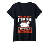 Mujer Samoyed You Are A Lucky Dog Dad Funny Puppy Dogs Lovers Camiseta Cuello V