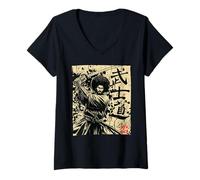 Mujer Samurái Africano Guerrero afrojaponés Bushido Historia Negra Camiseta Cuello V