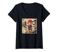 Mujer Samurai Axolotl Japanese Vintage Funny Gifts Graphic Art Camiseta Cuello V