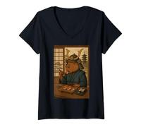 Mujer Samurai Capibara Sushi Japonés para Niños Niñas Hombres Mujeres Camiseta Cuello V