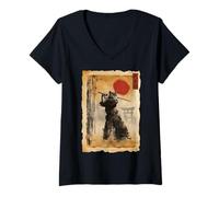 Mujer Samurai Cat Anime Japanese Art Funny Graphic Ukiyo-e Art Camiseta Cuello V