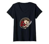Mujer Samurai Erizo Spiky Retro Warrior Camiseta Cuello V