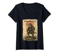Mujer Samurai Frog Kokoro no Tatsu Arte Guerrero Japonés Camiseta Cuello V