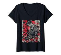 Mujer Samurai Guerrero Rojo Araña Lirio Flor Anime Otaku Japonés Camiseta Cuello V