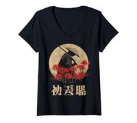 Mujer Samurai Guerrero Rojo Araña Lirio Flor Anime Otaku Japonés Camiseta Cuello V
